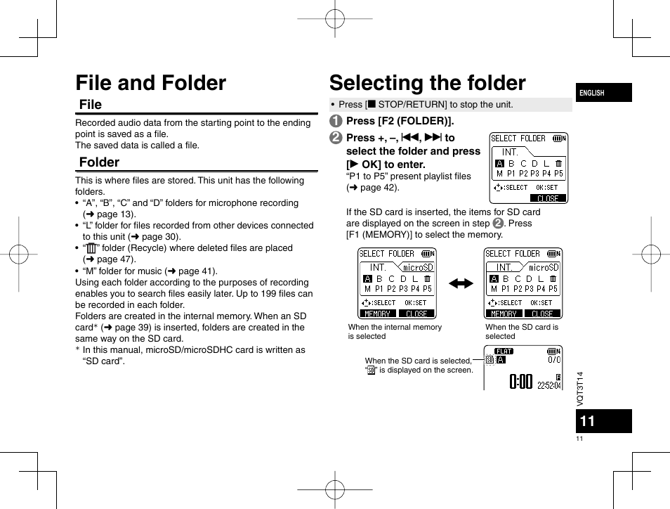 File and folder selecting the folder, File, Folder | Panasonic RRXS410E User Manual | Page 11 / 230