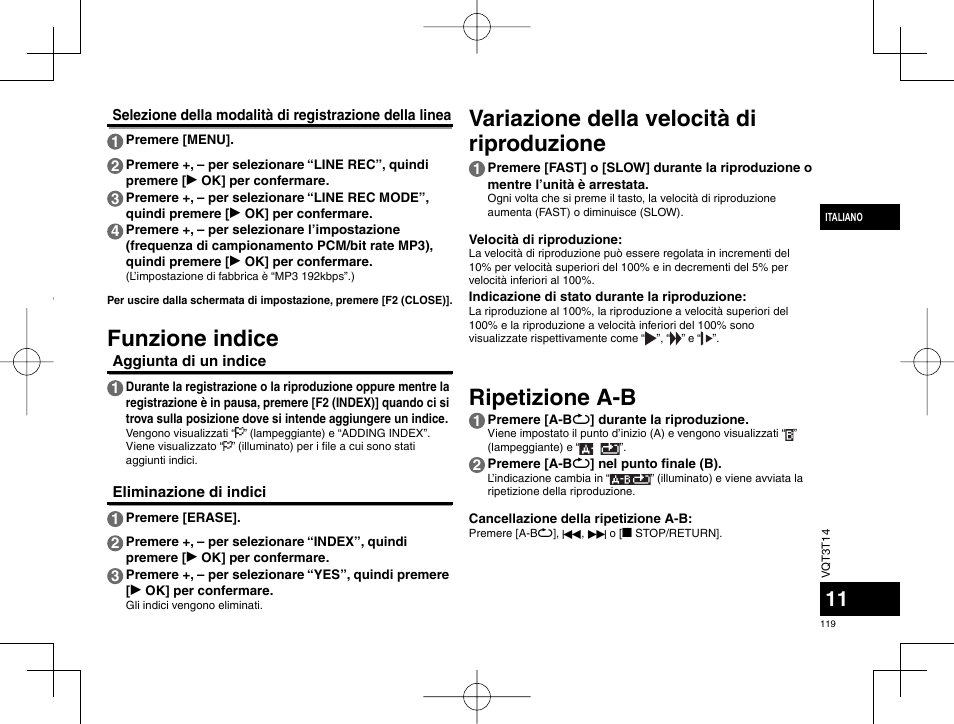 Funzione indice | Panasonic RRXS410E User Manual | Page 119 / 230