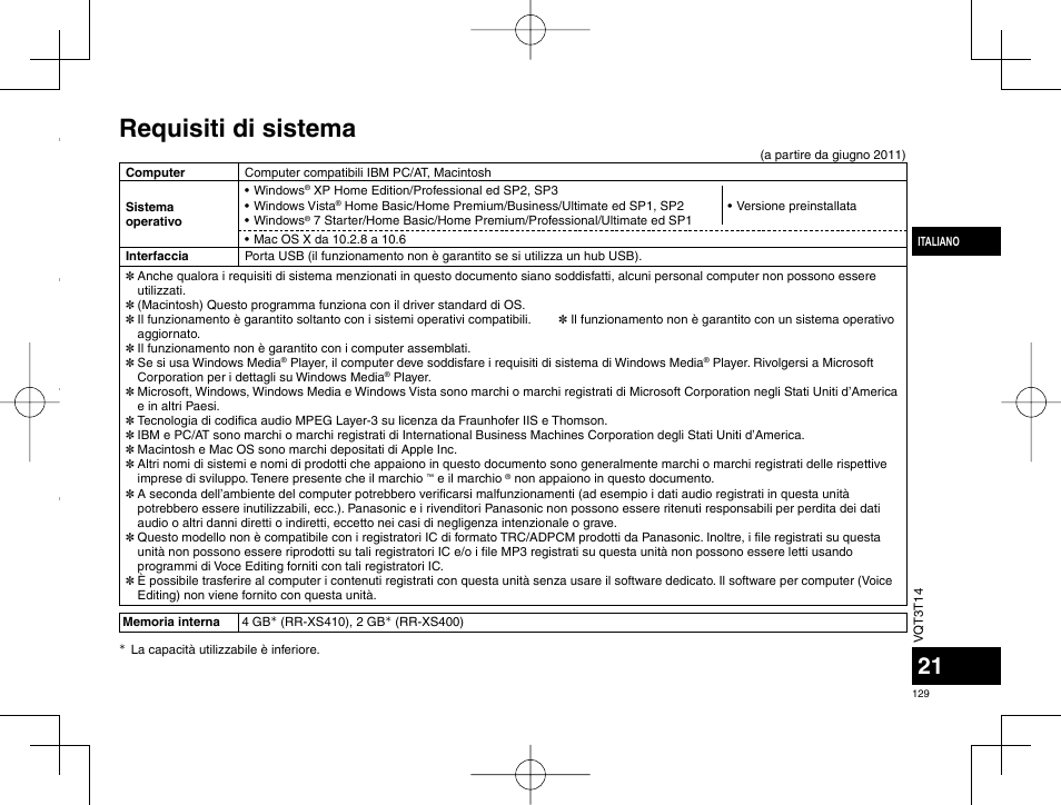 Requisiti di sistema | Panasonic RRXS410E User Manual | Page 129 / 230