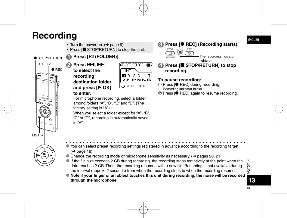 Recording | Panasonic RRXS410E User Manual | Page 13 / 230