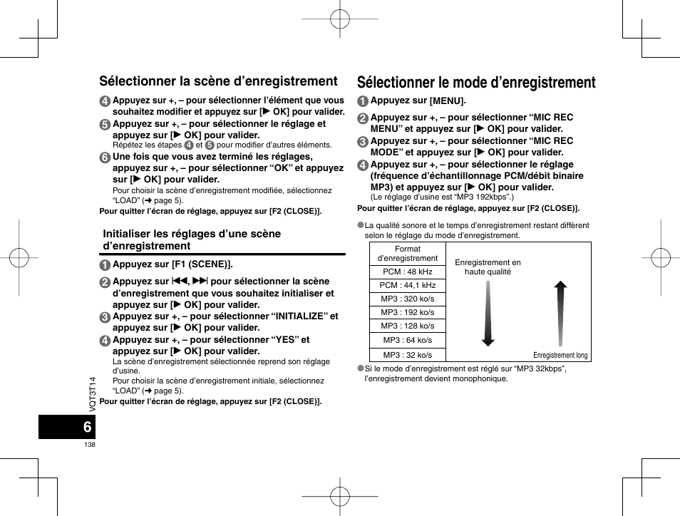 Sélectionner le mode d’enregistrement, Sélectionner la scène d’enregistrement | Panasonic RRXS410E User Manual | Page 138 / 230