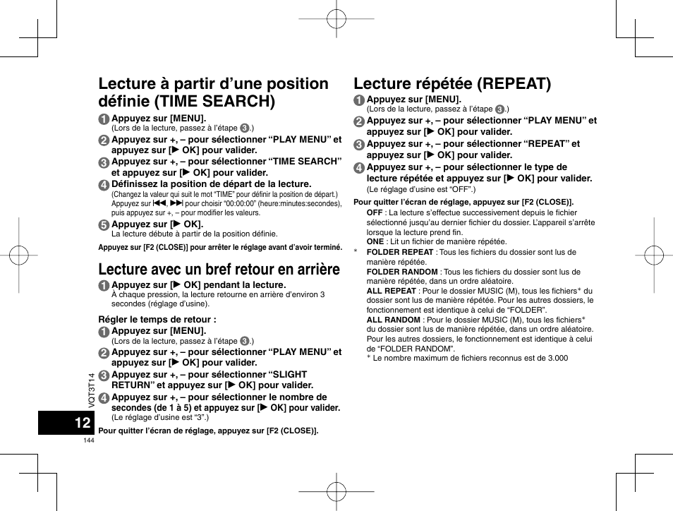 Lecture avec un bref retour en arrière | Panasonic RRXS410E User Manual | Page 144 / 230