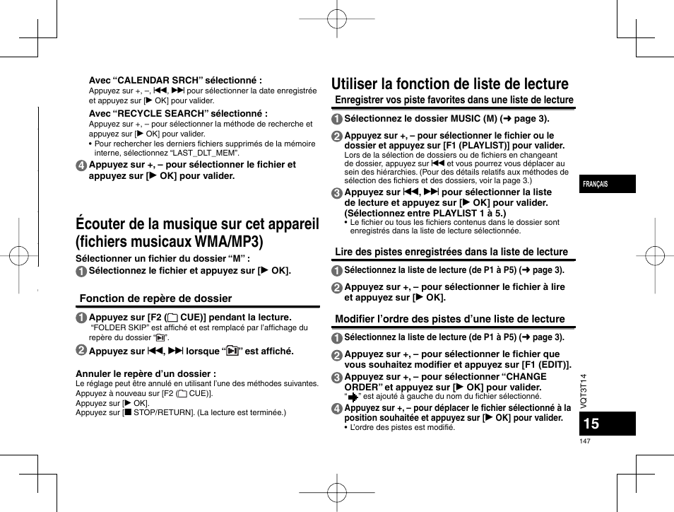 Utiliser la fonction de liste de lecture | Panasonic RRXS410E User Manual | Page 147 / 230
