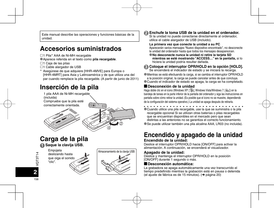 Carga de la pila | Panasonic RRXS410E User Manual | Page 158 / 230