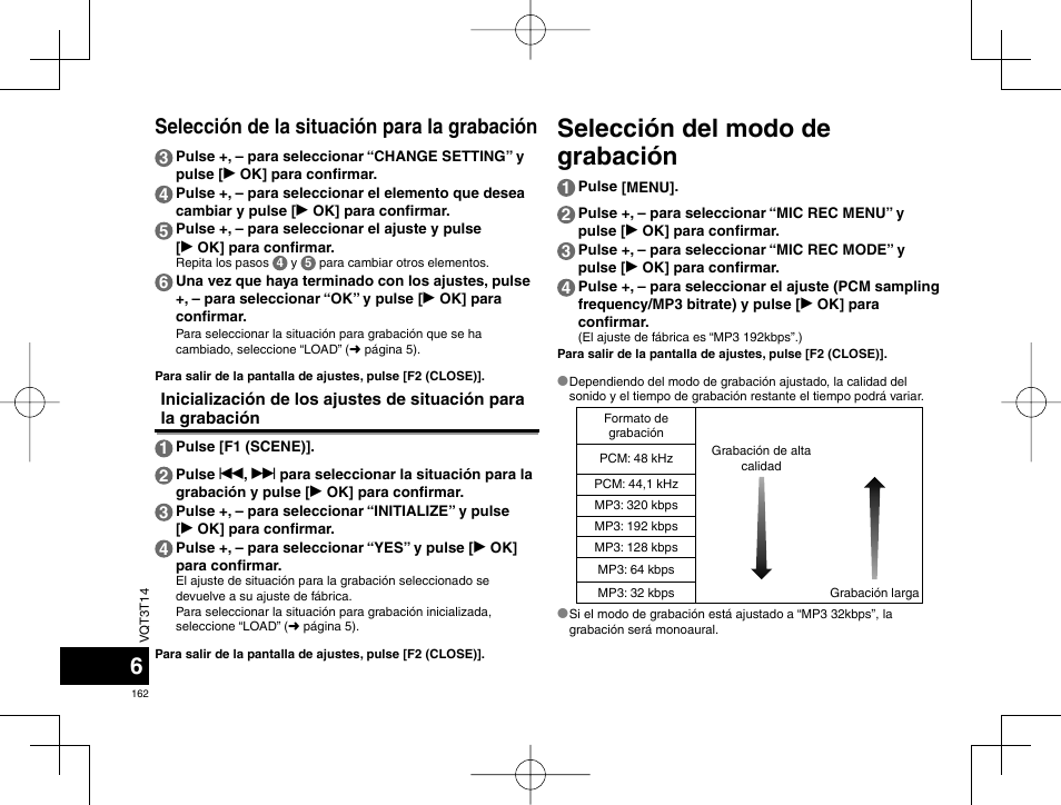Selección del modo de grabación, Selección de la situación para la grabación | Panasonic RRXS410E User Manual | Page 162 / 230