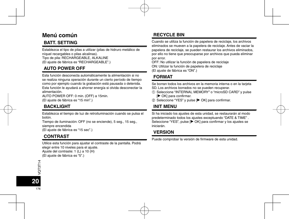 Menú común | Panasonic RRXS410E User Manual | Page 176 / 230