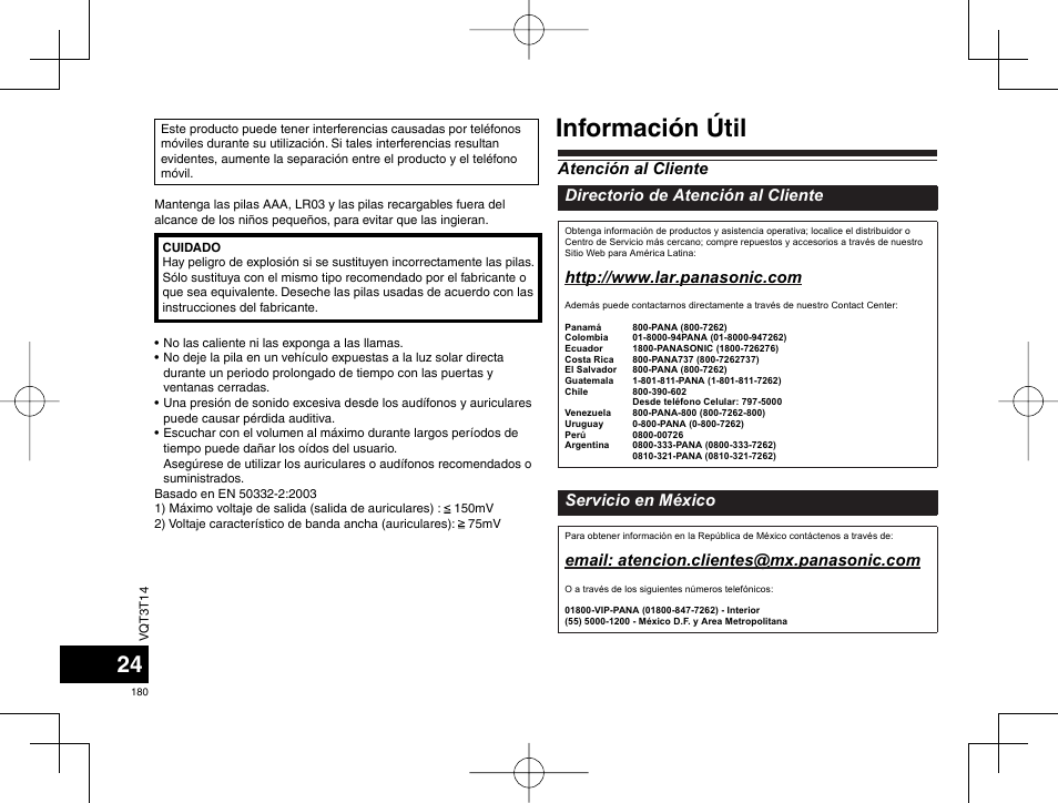 Información útil, Servicio en méxico | Panasonic RRXS410E User Manual | Page 180 / 230