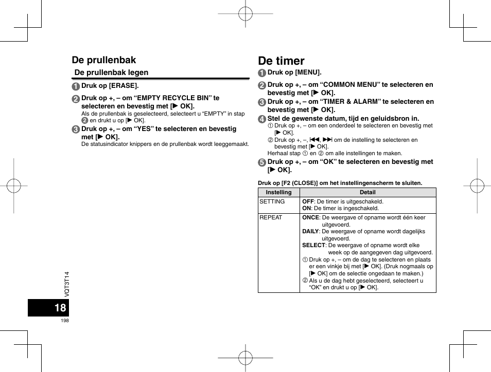 De timer, De prullenbak | Panasonic RRXS410E User Manual | Page 198 / 230