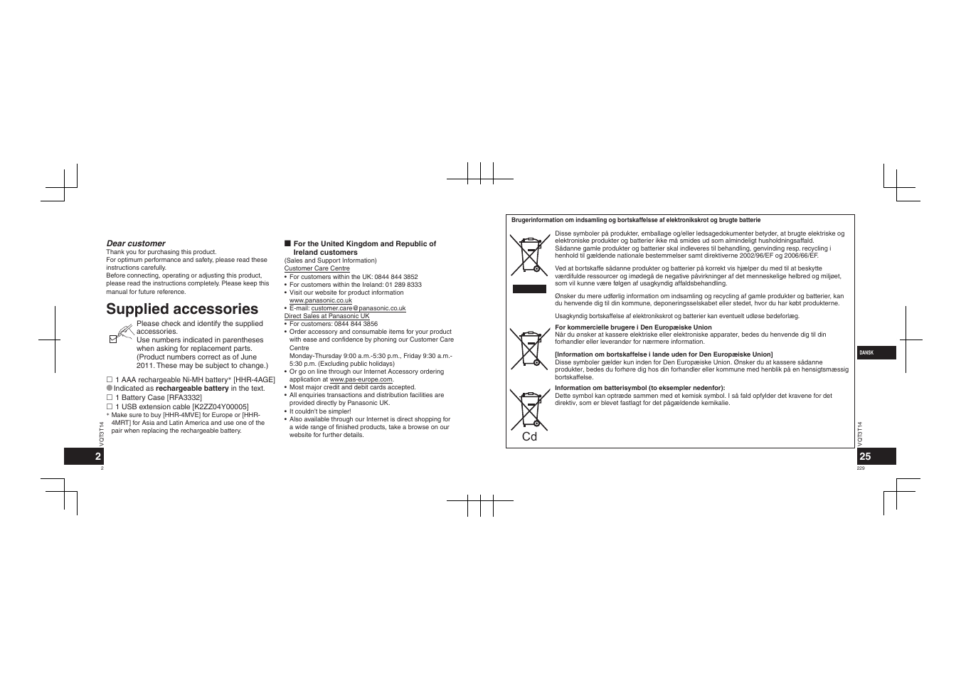 Supplied accessories | Panasonic RRXS410E User Manual | Page 2 / 230