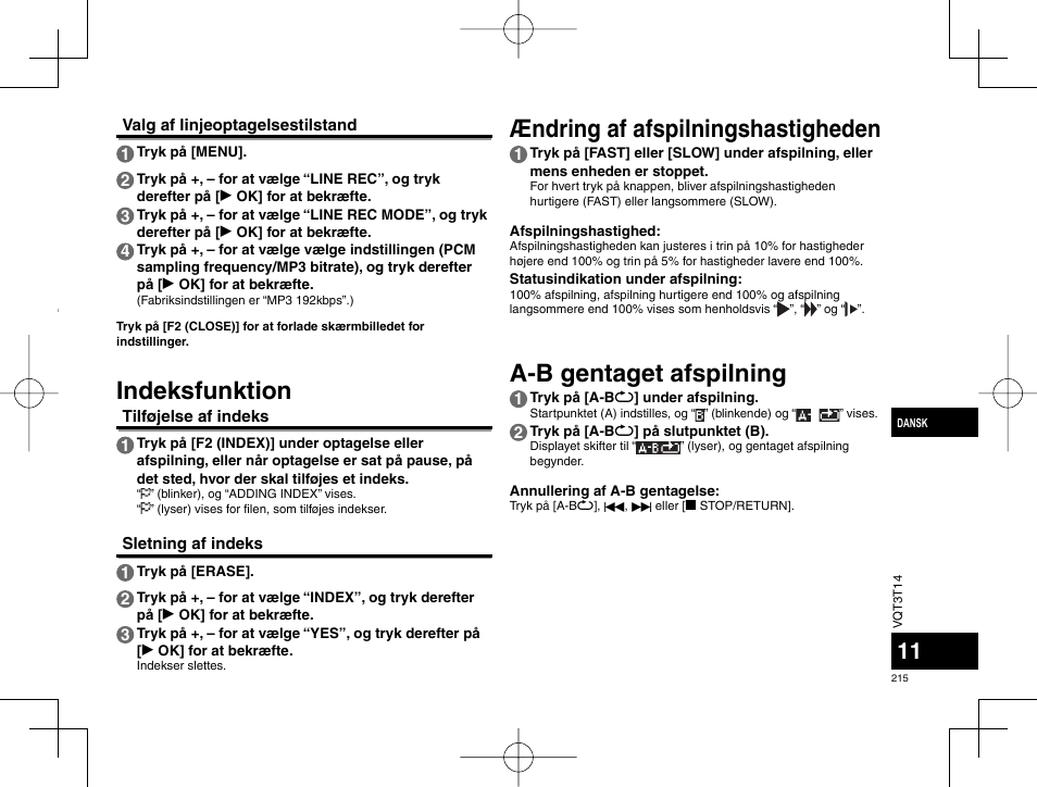 Indeksfunktion | Panasonic RRXS410E User Manual | Page 215 / 230