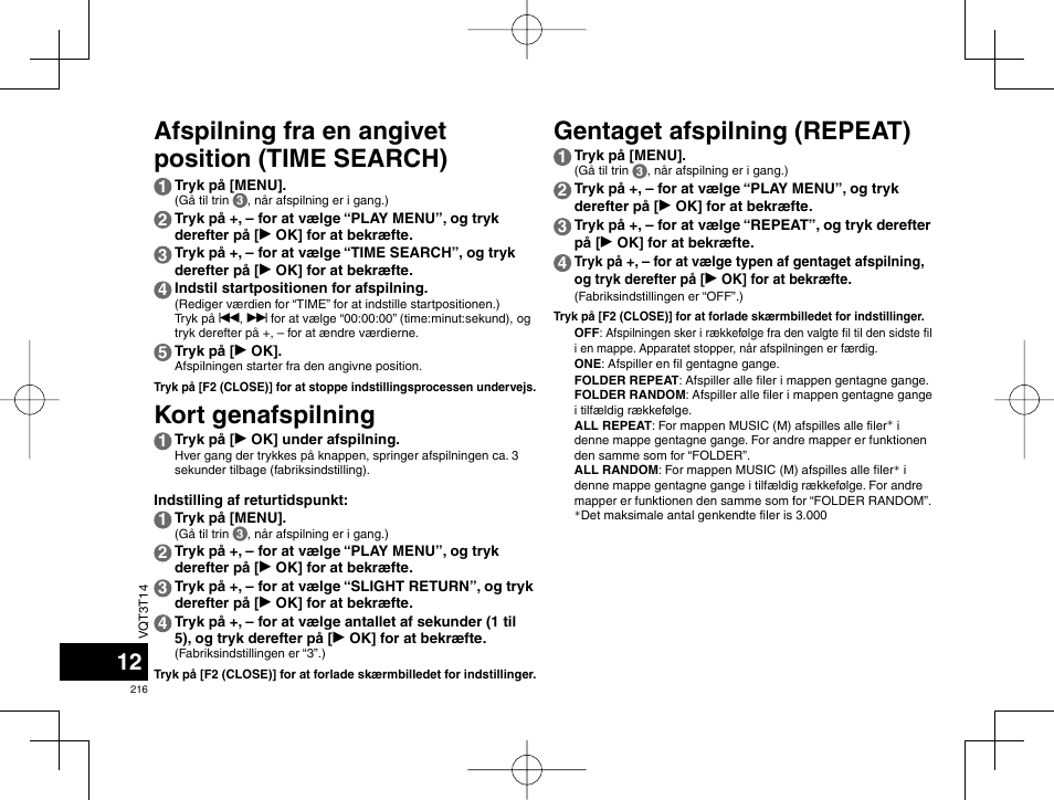 Kort genafspilning | Panasonic RRXS410E User Manual | Page 216 / 230