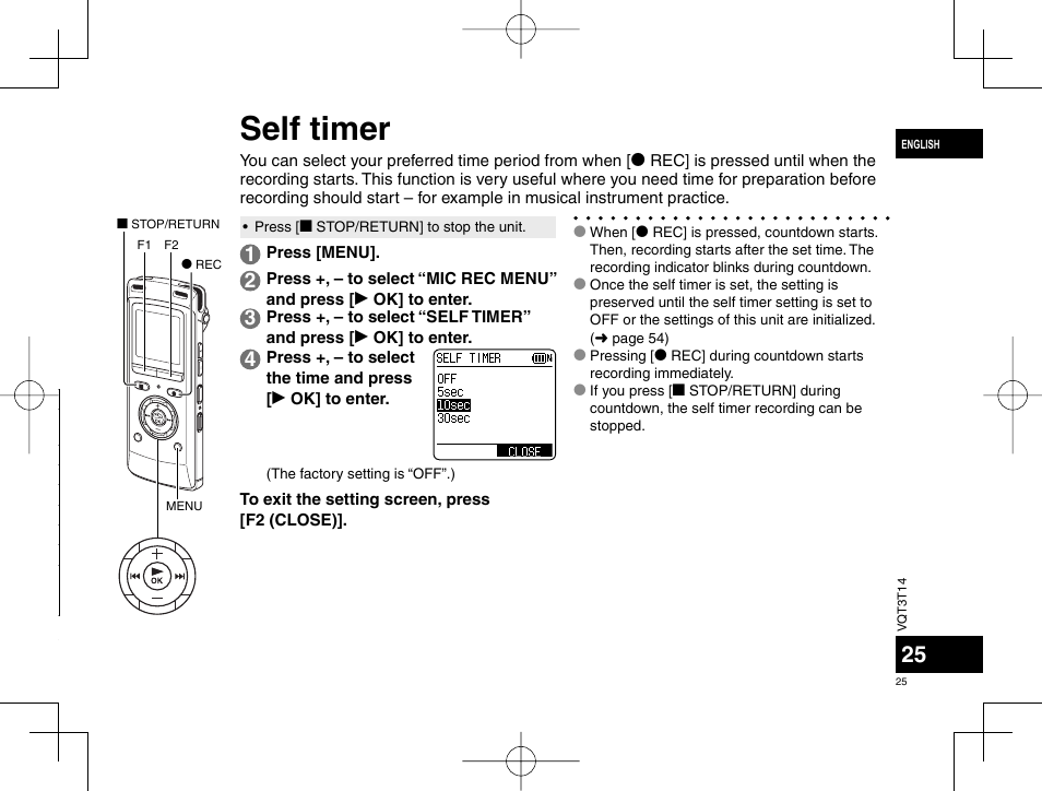 Self timer | Panasonic RRXS410E User Manual | Page 25 / 230