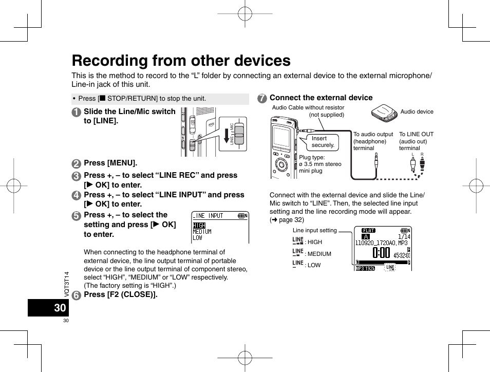 Recording from other devices | Panasonic RRXS410E User Manual | Page 30 / 230