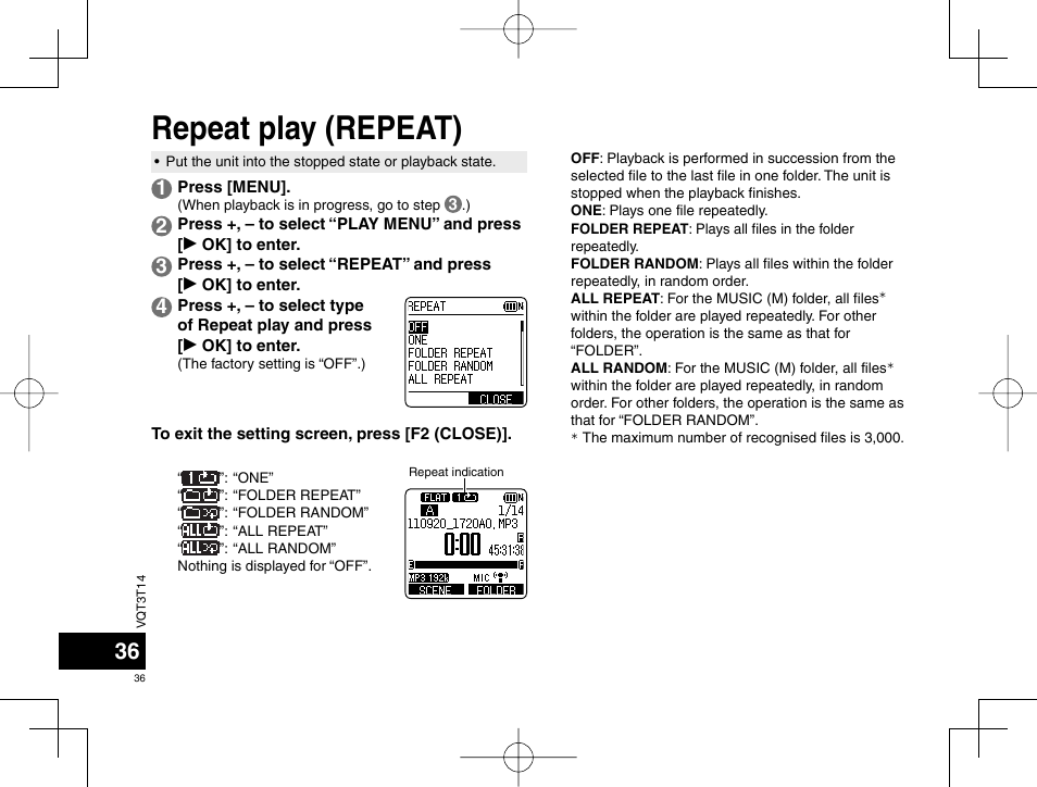 Repeat play (repeat) | Panasonic RRXS410E User Manual | Page 36 / 230