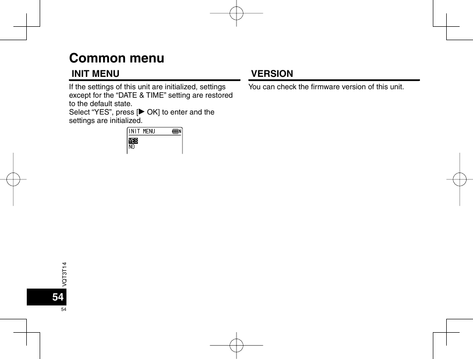 Common menu | Panasonic RRXS410E User Manual | Page 54 / 230