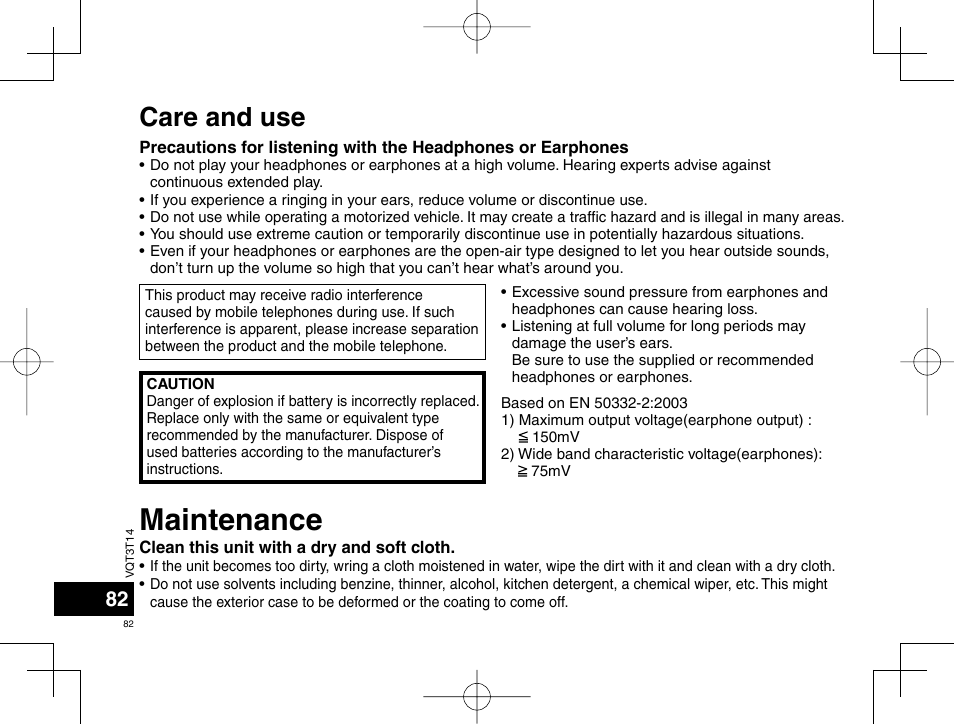 Maintenance, Care and use | Panasonic RRXS410E User Manual | Page 82 / 230