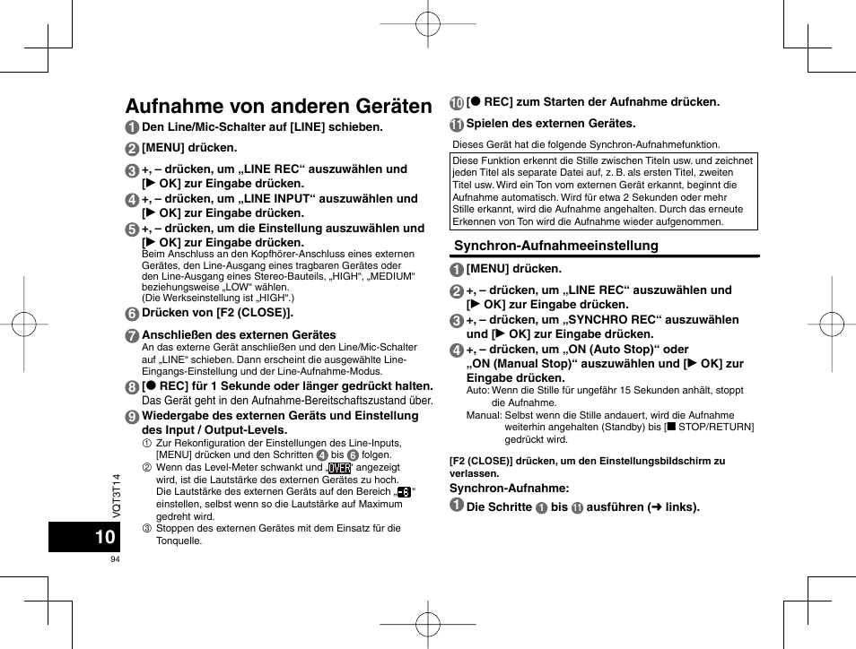 Aufnahme von anderen geräten | Panasonic RRXS410E User Manual | Page 94 / 230