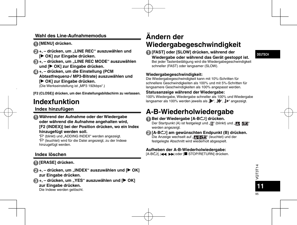Indexfunktion | Panasonic RRXS410E User Manual | Page 95 / 230