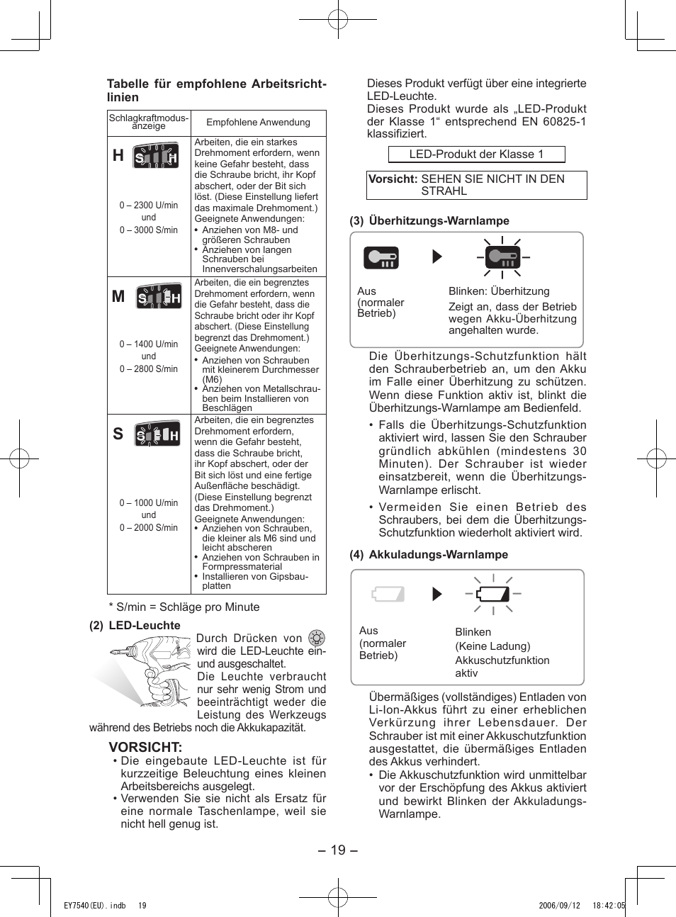 Vorsicht | Panasonic EY7540 User Manual | Page 19 / 136