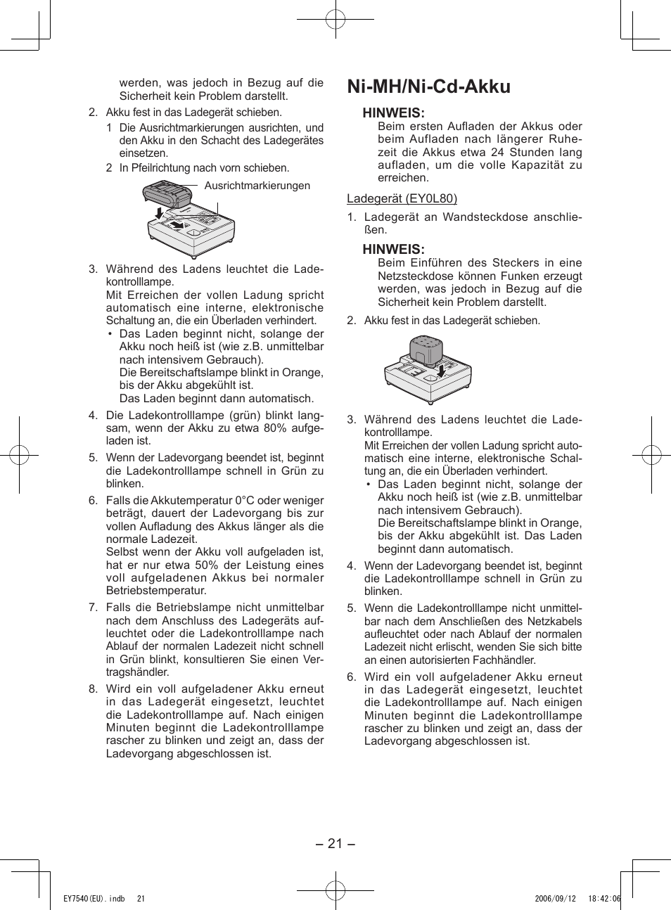 Ni-mh/ni-cd-akku | Panasonic EY7540 User Manual | Page 21 / 136