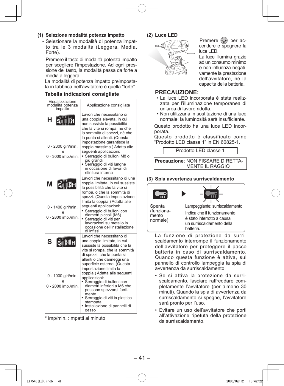 Precauzione | Panasonic EY7540 User Manual | Page 41 / 136