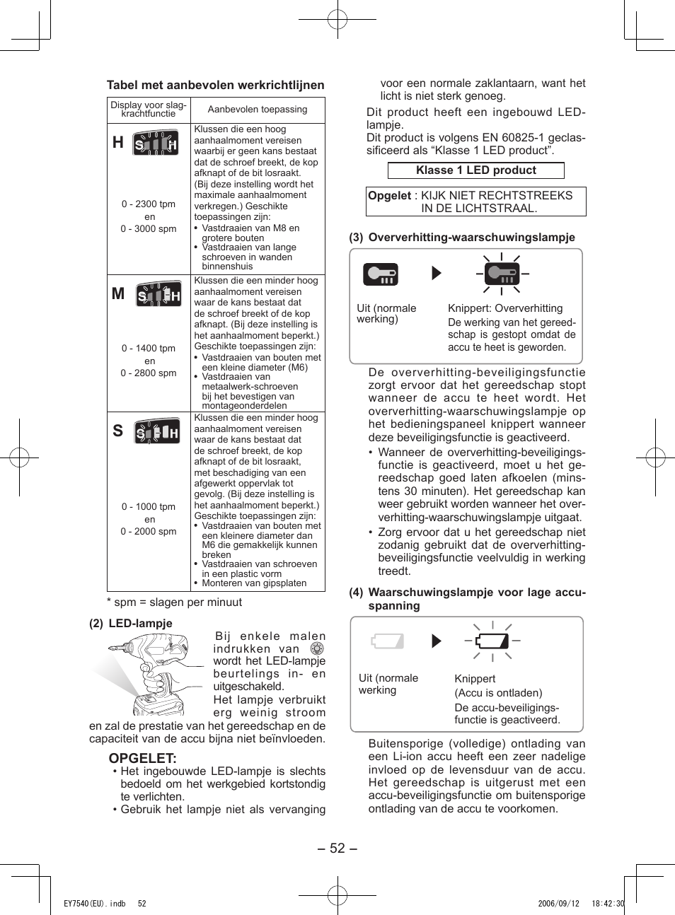 Opgelet | Panasonic EY7540 User Manual | Page 52 / 136