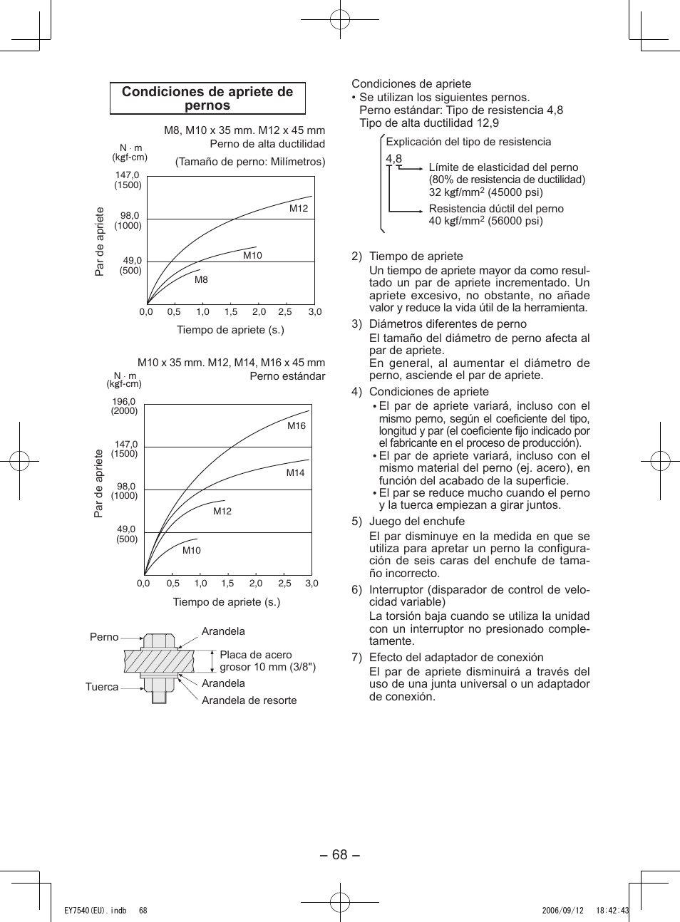 68 - condiciones de apriete de pernos | Panasonic EY7540 User Manual | Page 68 / 136