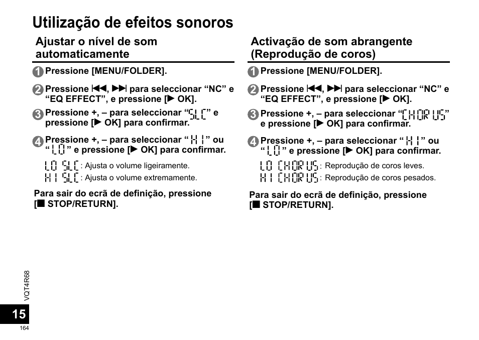 Utilização de efeitos sonoros | Panasonic RRUS310E User Manual | Page 164 / 293