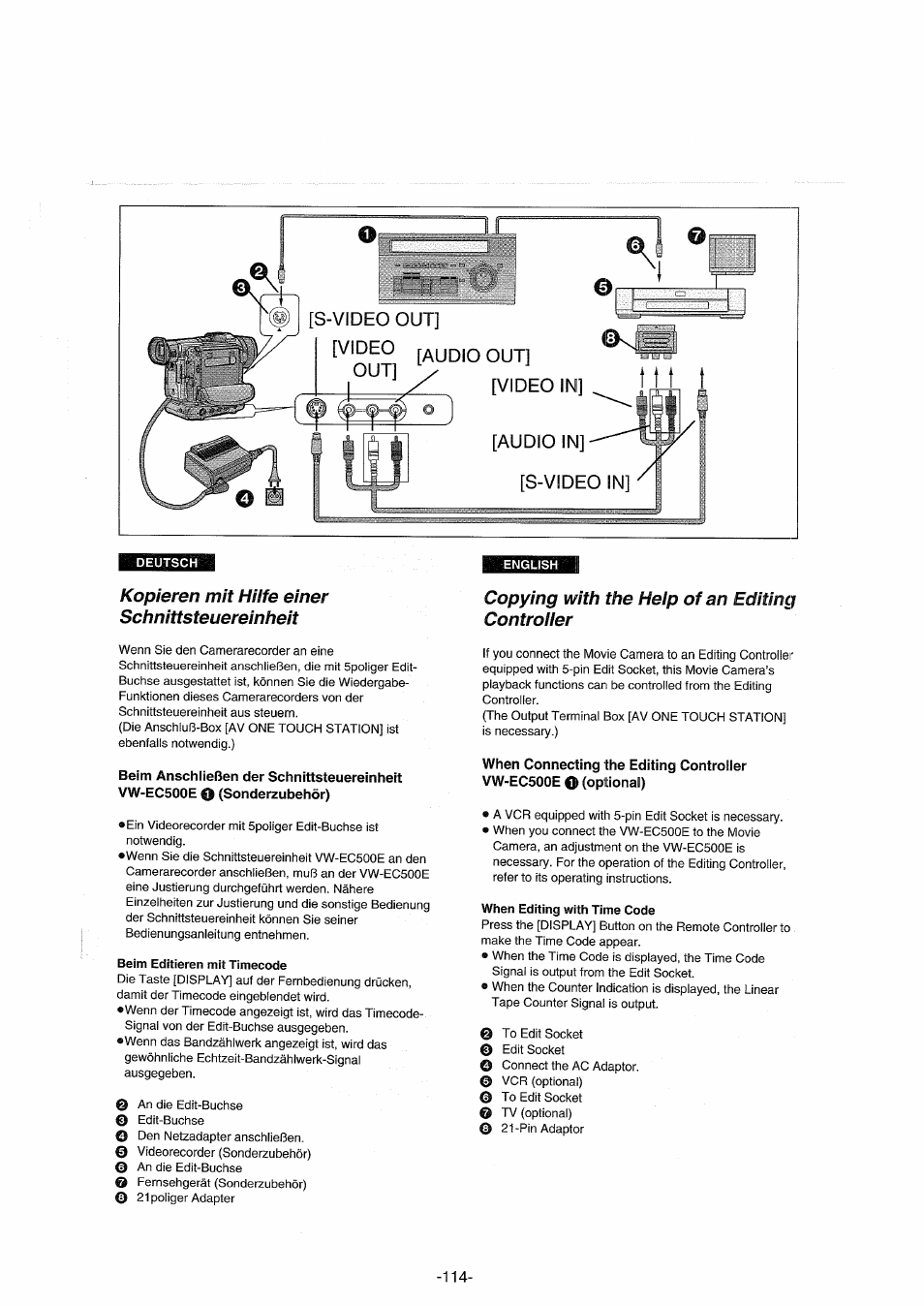 Copying with the help of an editing controller | Panasonic NVDX100EG User Manual | Page 114 / 188