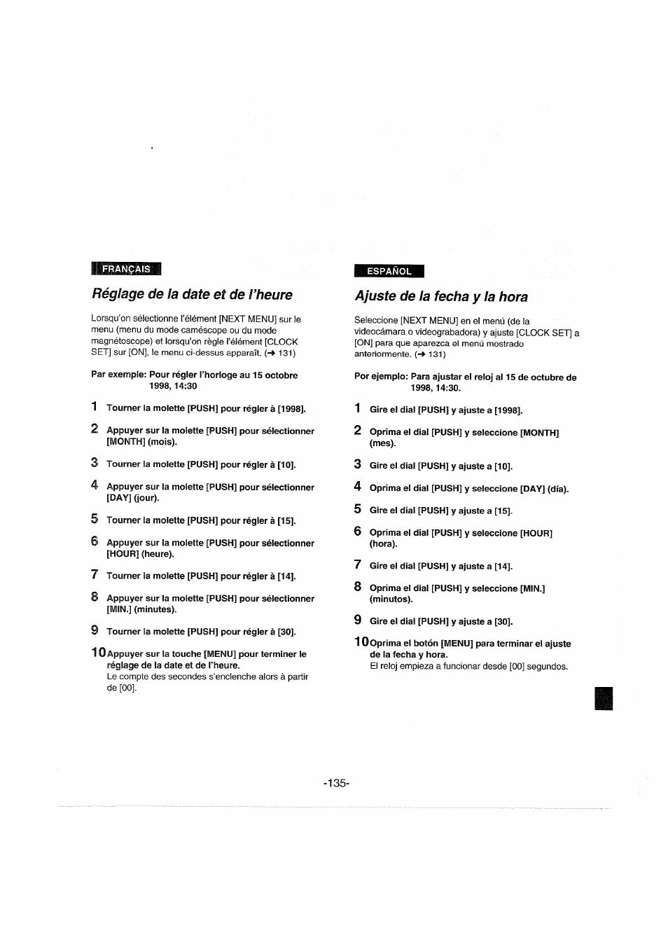 Réglage de la date et de l’heure, Ajuste de la fecha y la hora | Panasonic NVDX100EG User Manual | Page 135 / 188