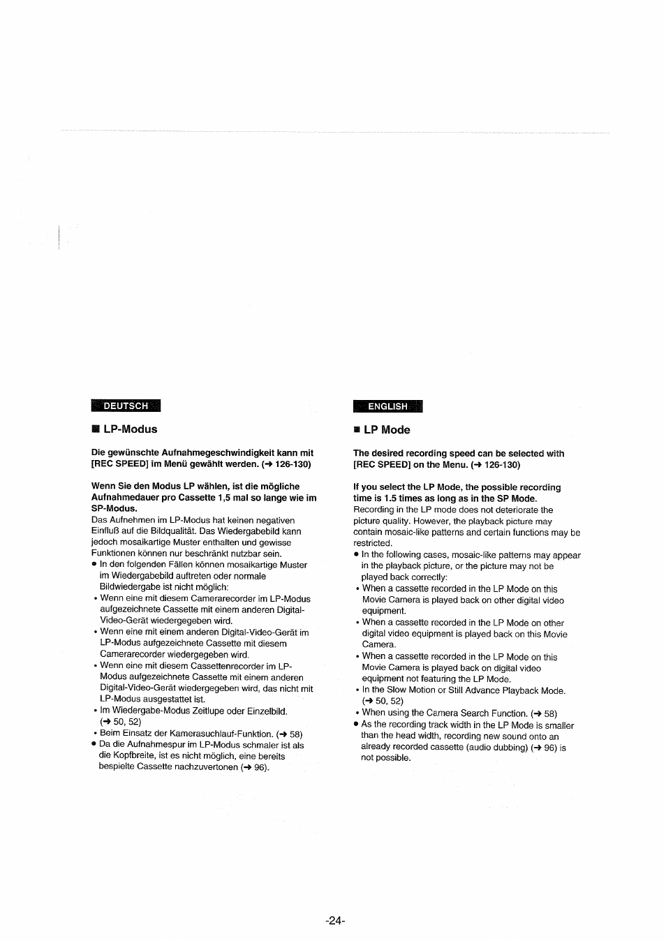 Lp-modus, Lp mode, B lp-modus | Panasonic NVDX100EG User Manual | Page 24 / 188