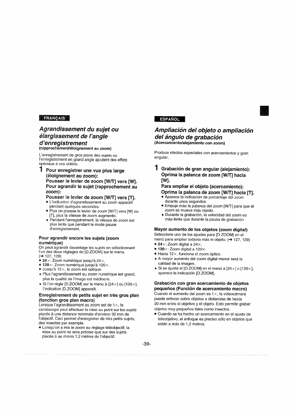 Pousser le levier de zoom [w/t] vers [t | Panasonic NVDX100EG User Manual | Page 39 / 188