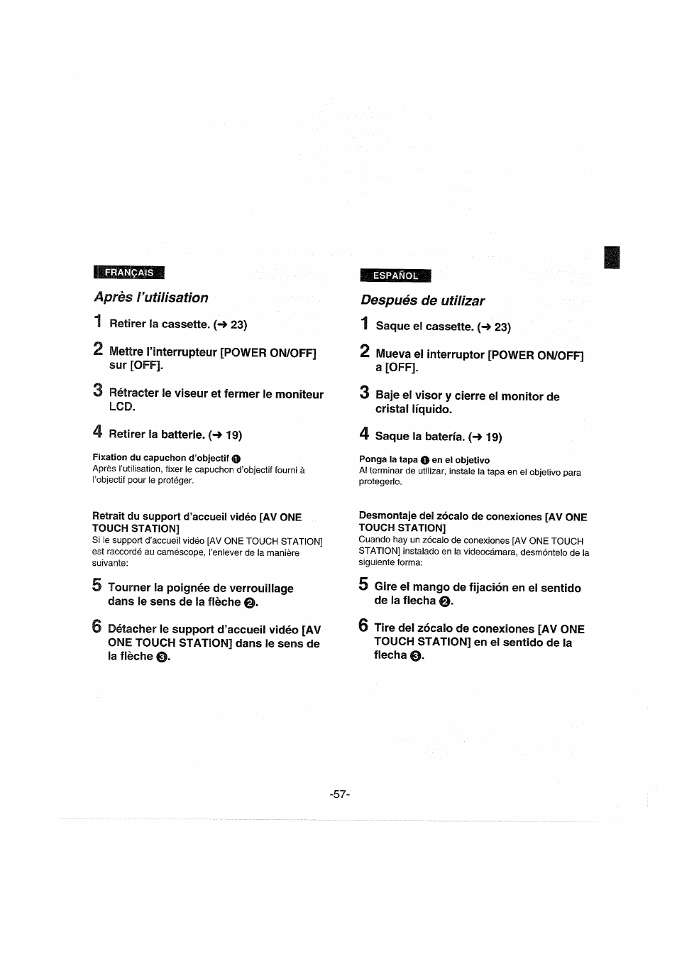 Après ¡’utilisation, Después de utilizar, Après l’utilisation | Panasonic NVDX100EG User Manual | Page 57 / 188