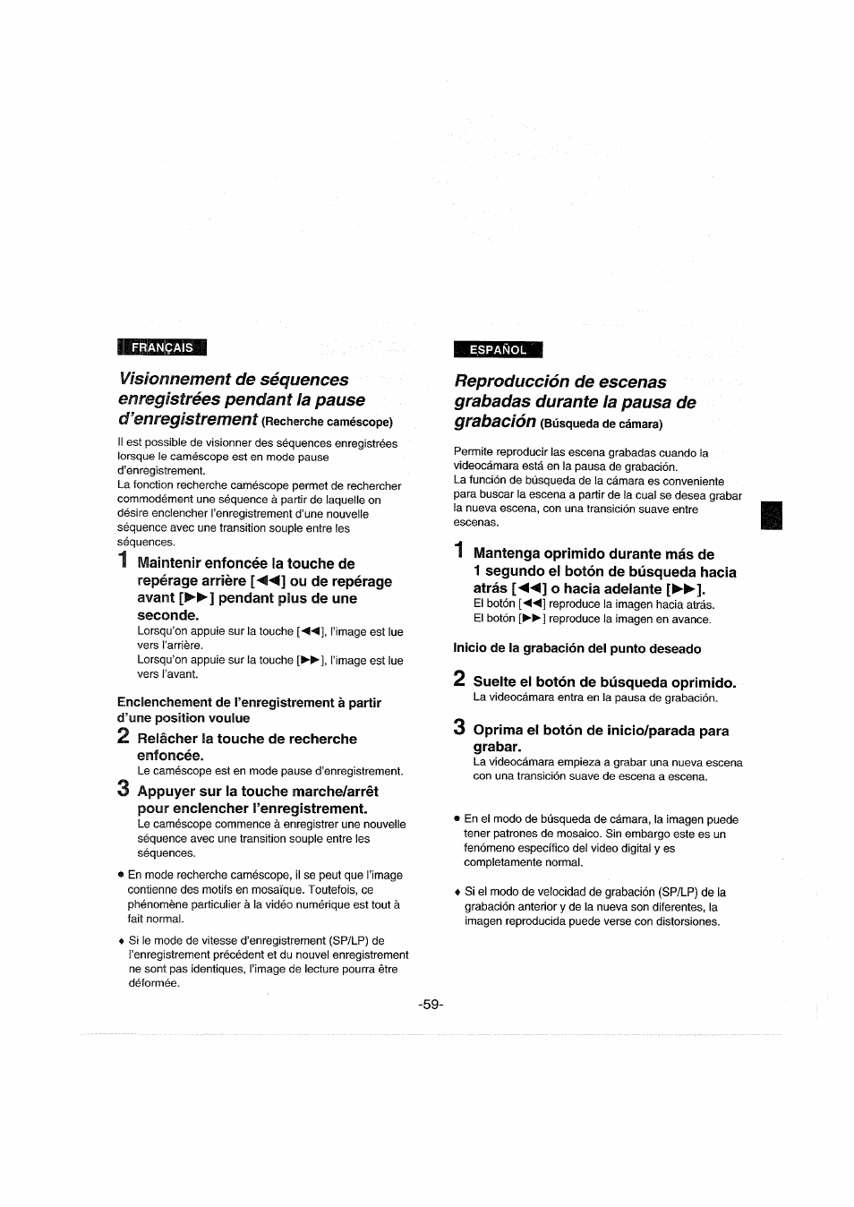 Inicio de ia grabación dei punto deseado, D’enregistrement | Panasonic NVDX100EG User Manual | Page 59 / 188