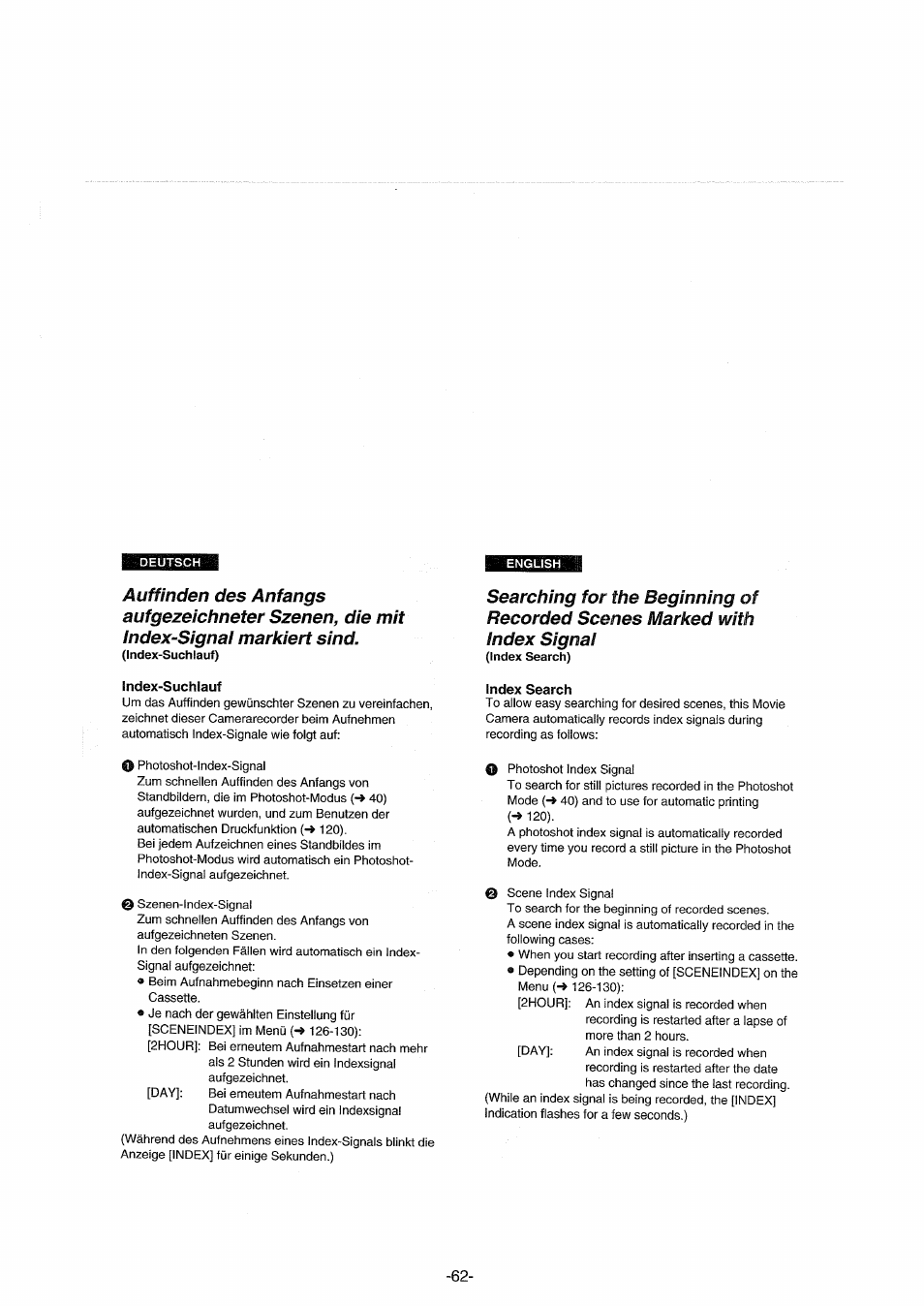 Index-suchlauf, Index search | Panasonic NVDX100EG User Manual | Page 62 / 188