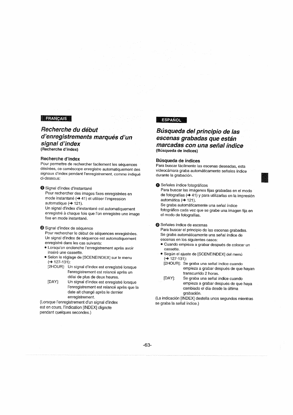 Recherche d’index, Búsqueda de índices, Búsqueda de índices) | Panasonic NVDX100EG User Manual | Page 63 / 188