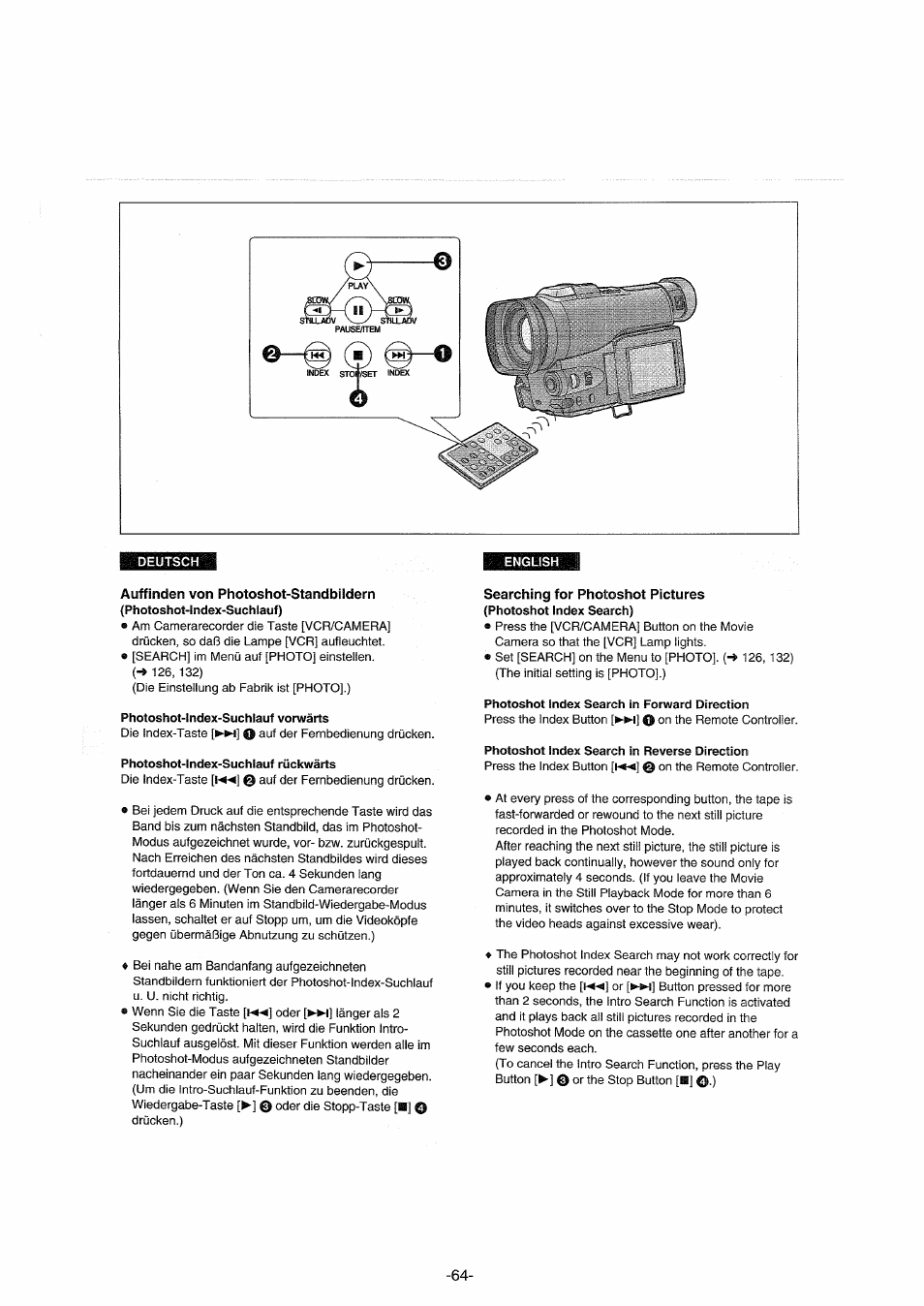 Auffinden von photoshot-standbiidern, Searching for photoshot pictures | Panasonic NVDX100EG User Manual | Page 64 / 188