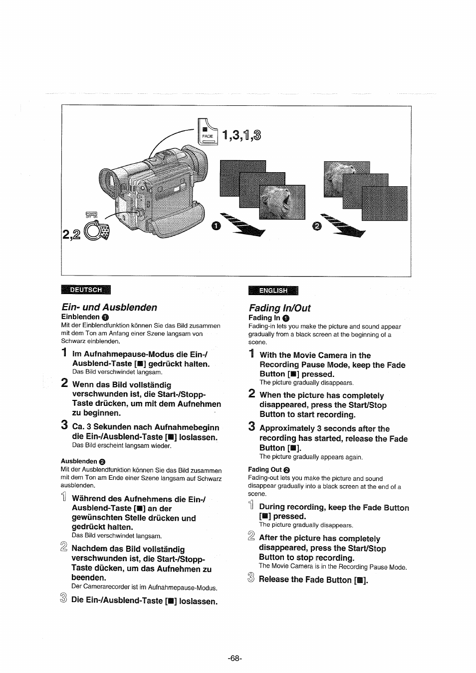 Ein- und ausblenden, Fading in/out | Panasonic NVDX100EG User Manual | Page 68 / 188