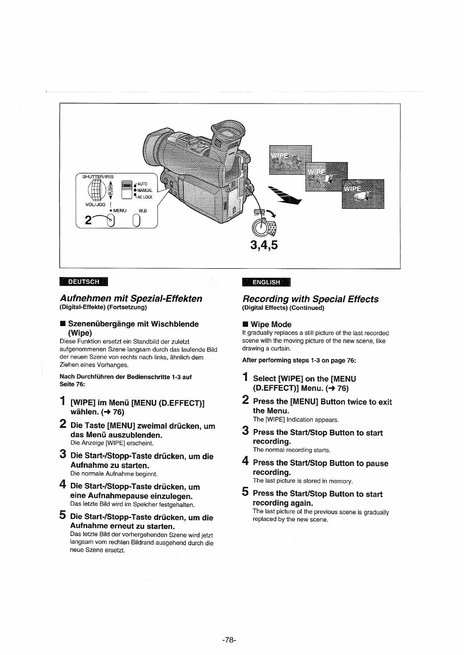 Auf nehmen mit spezial-effekten, Recording with special effects | Panasonic NVDX100EG User Manual | Page 78 / 188