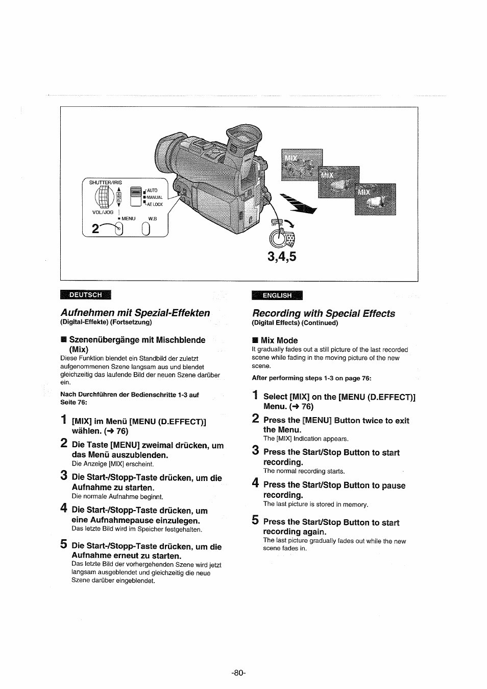 Aufnehmen mit spezial-effekten, Recording with special effects | Panasonic NVDX100EG User Manual | Page 80 / 188