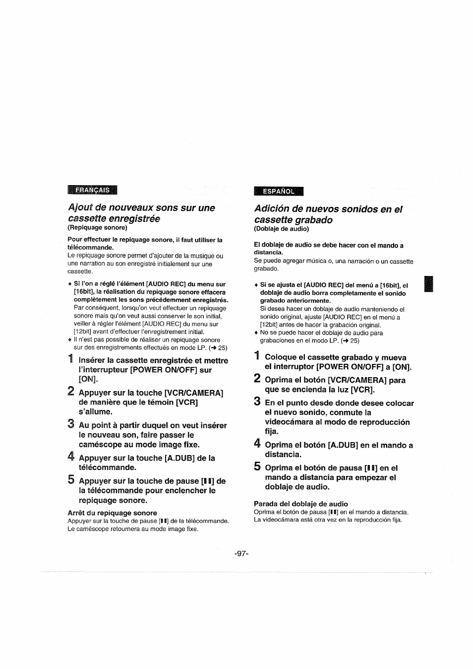Adición de nuevos sonidos en ei cassette grabado | Panasonic NVDX100EG User Manual | Page 97 / 188