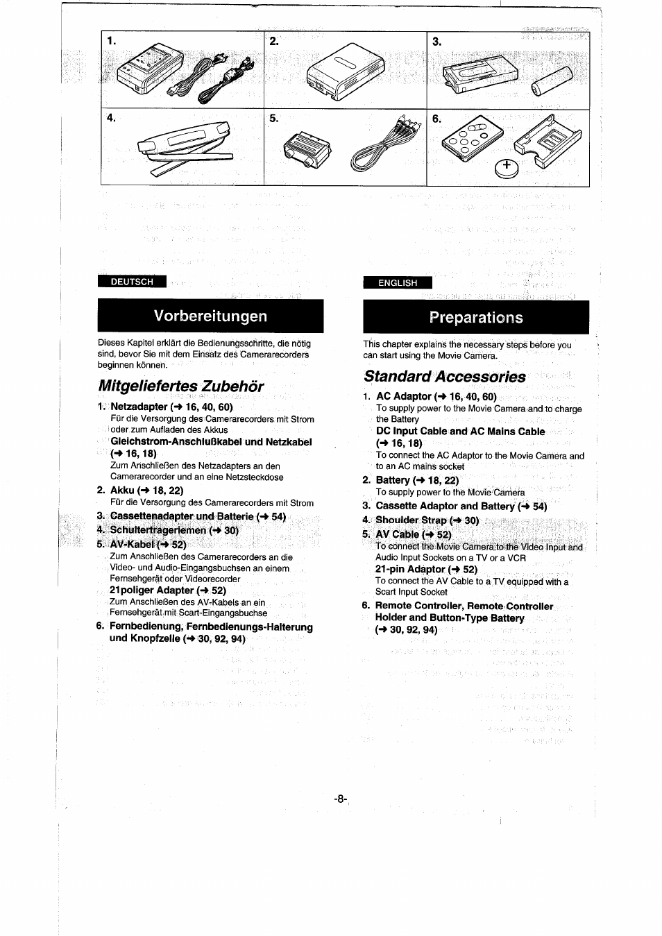 Mitgeliefertes zubehör | Panasonic NVRX50EG User Manual | Page 8 / 136