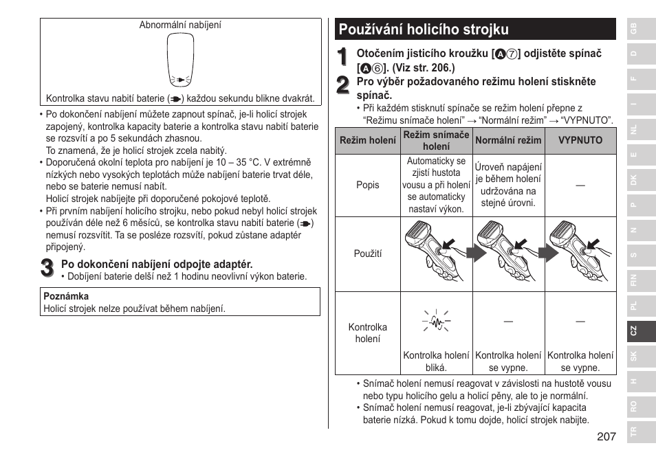 Používání holicího strojku | Panasonic ESLV65 User Manual | Page 207 / 282