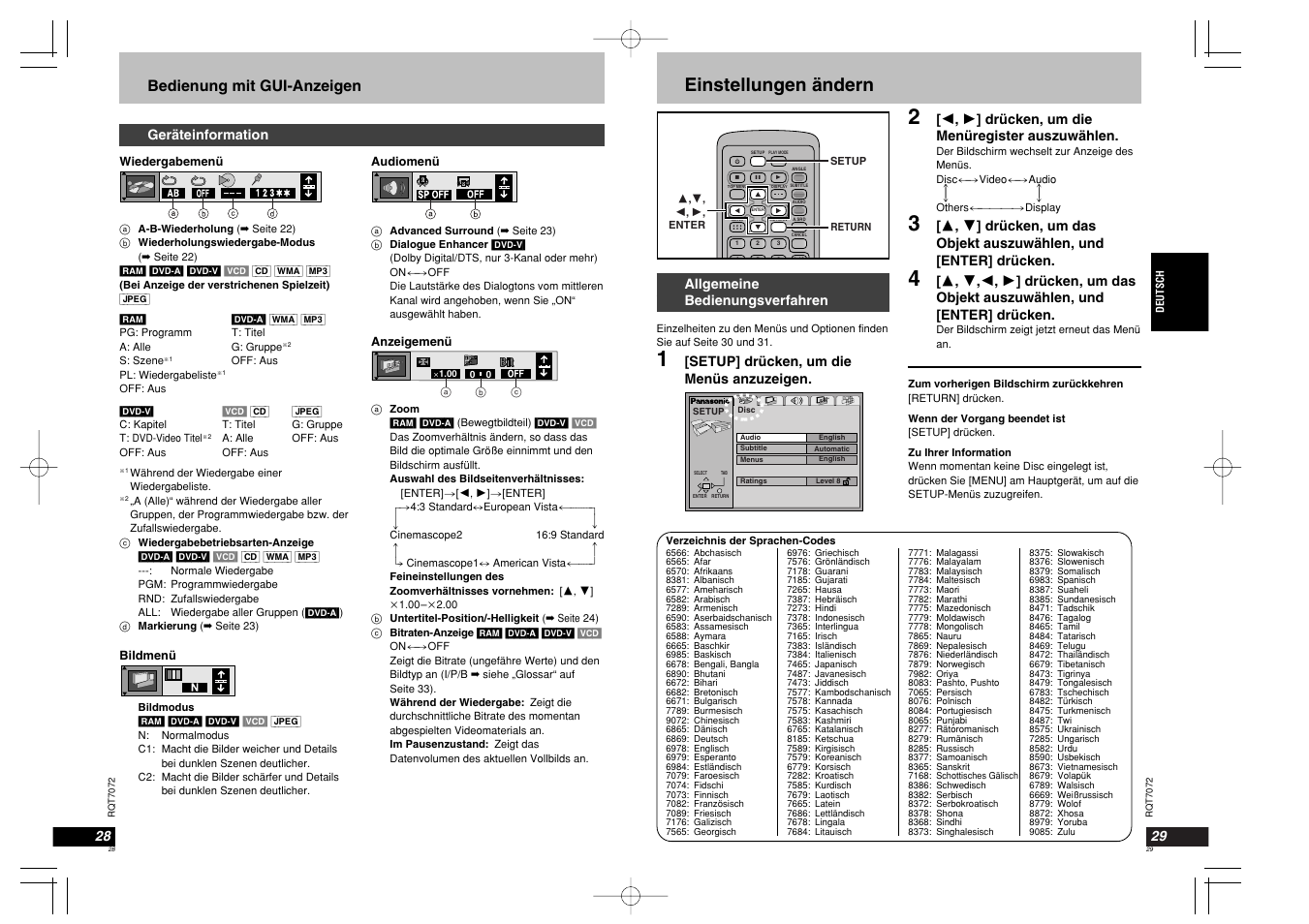 Einstellungen ändern, Bedienung mit gui-anzeigen, Geräteinformation | Allgemeine bedienungsverfahren, Setup] drücken, um die menüs anzuzeigen, 2 , 1 ] drücken, um die menüregister auszuwählen | Panasonic DVDLS5 User Manual | Page 15 / 37