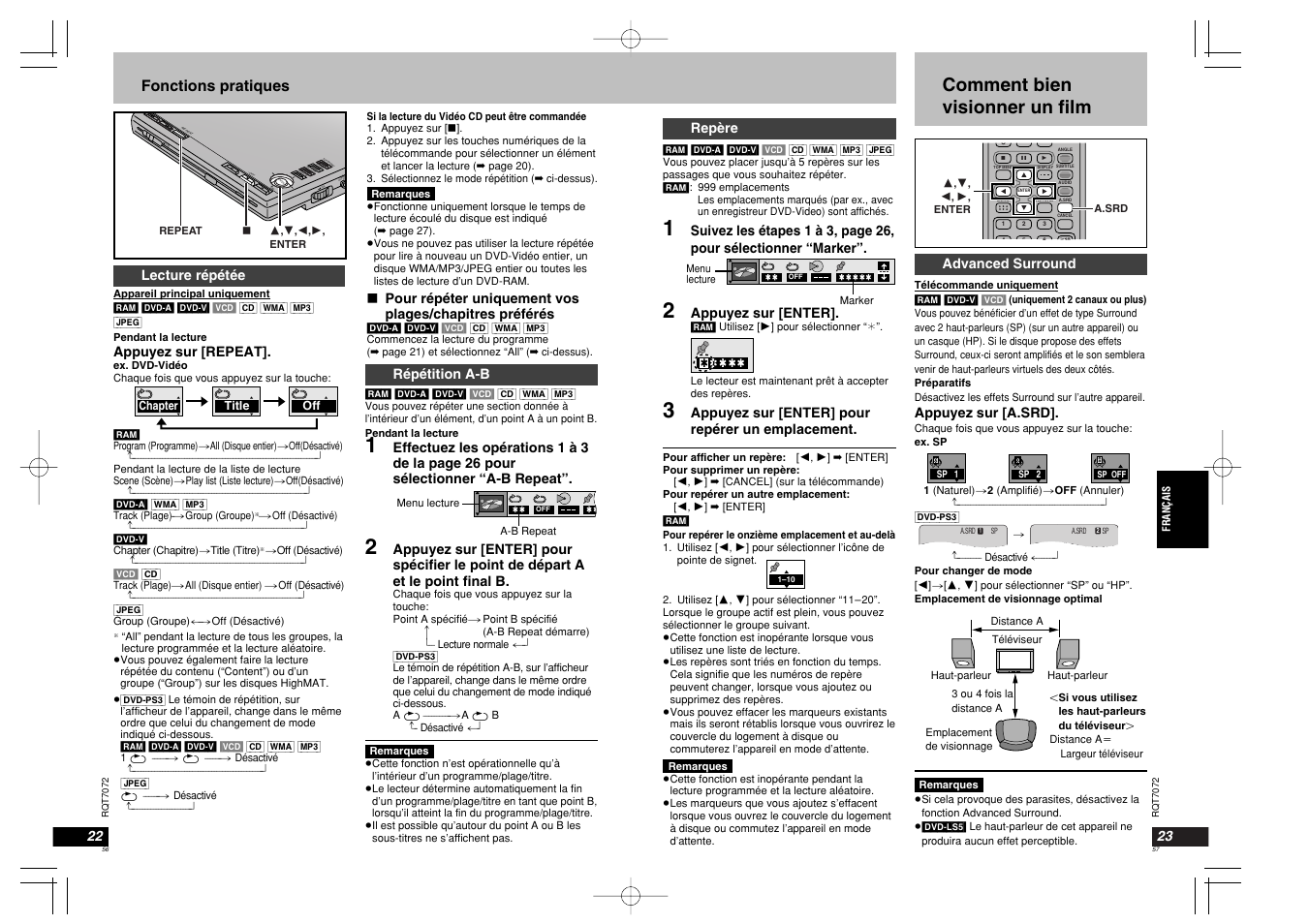 En te r vol aud io opt ou open chg í en te r, Comment bien visionner un film, Fonctions pratiques | Panasonic DVDLS5 User Manual | Page 29 / 37