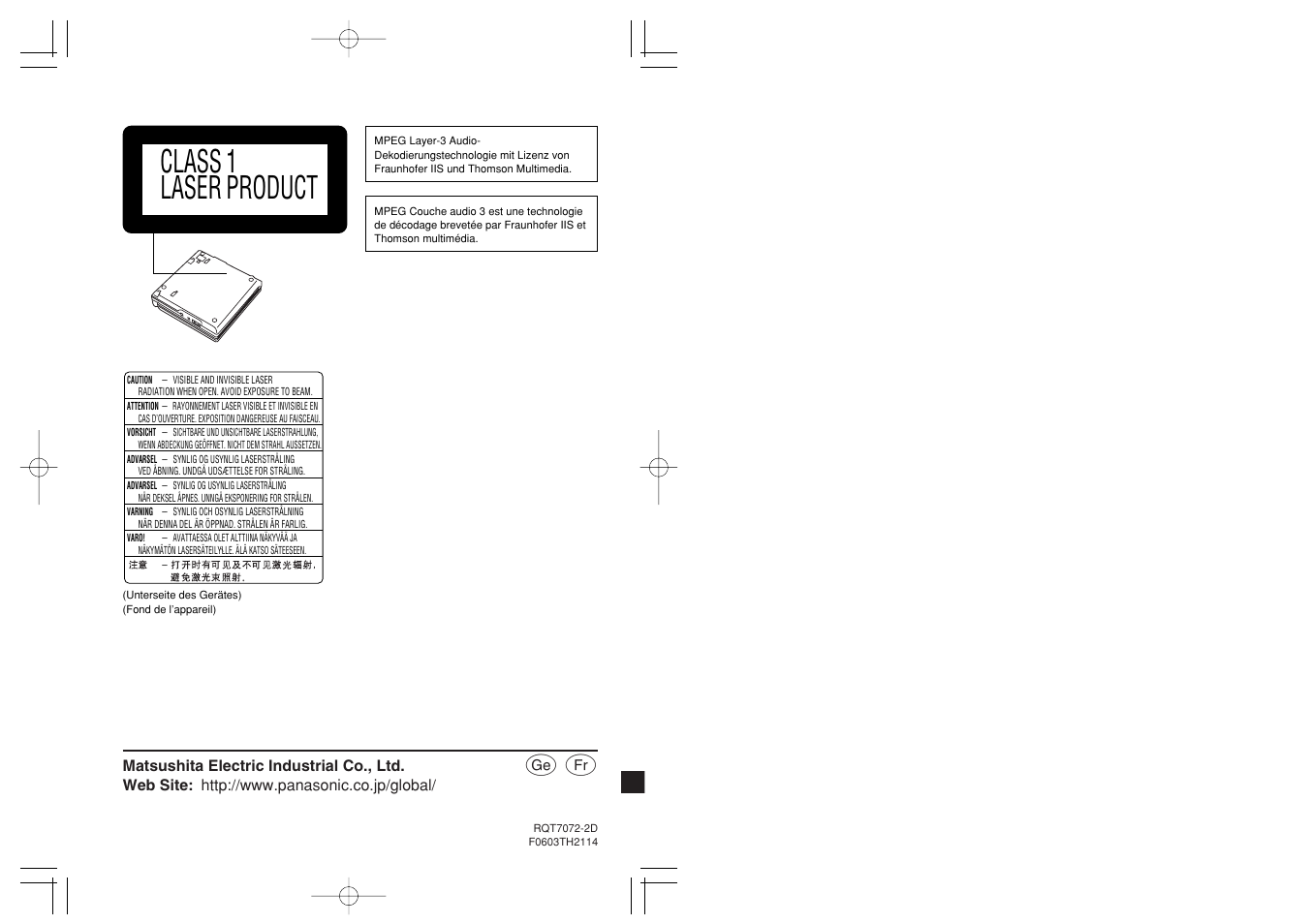 Class 1 laser product | Panasonic DVDLS5 User Manual | Page 37 / 37