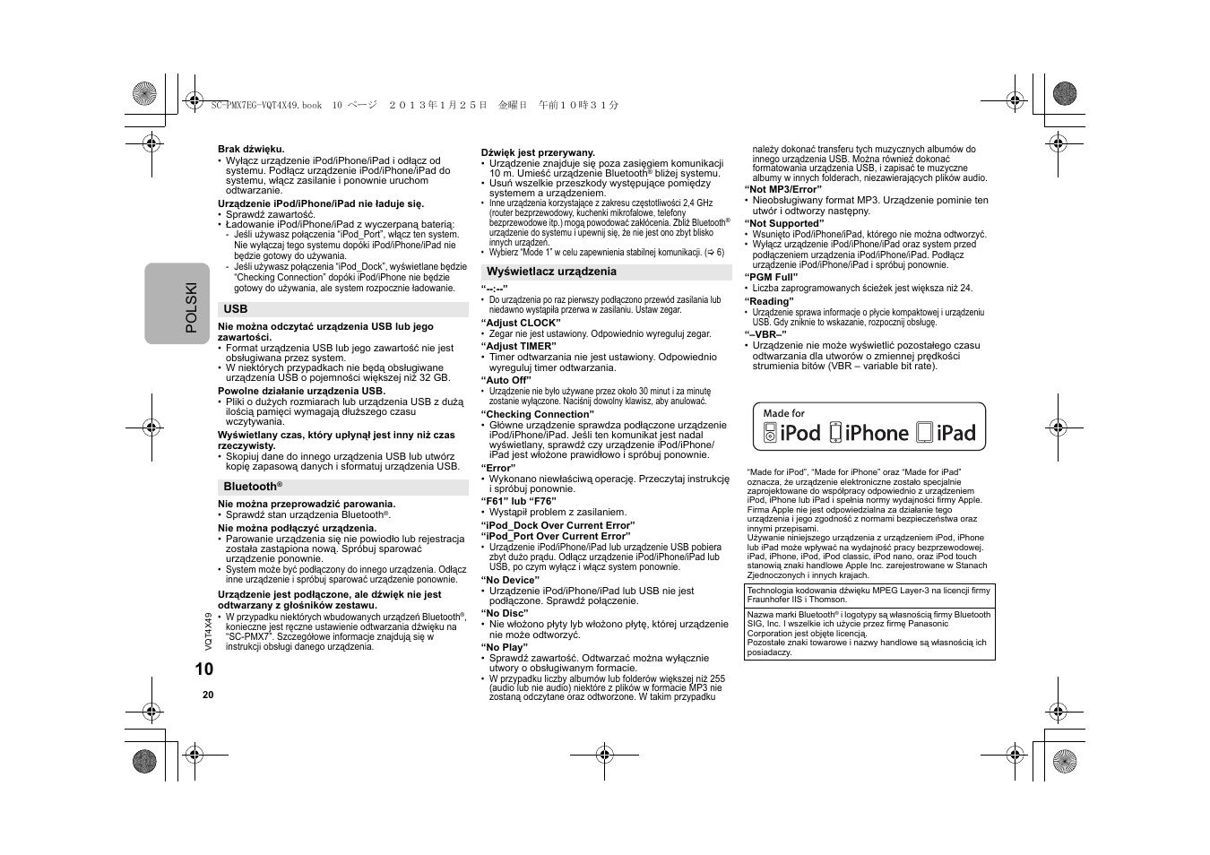 Polsk i | Panasonic SCPMX7EG User Manual | Page 20 / 44