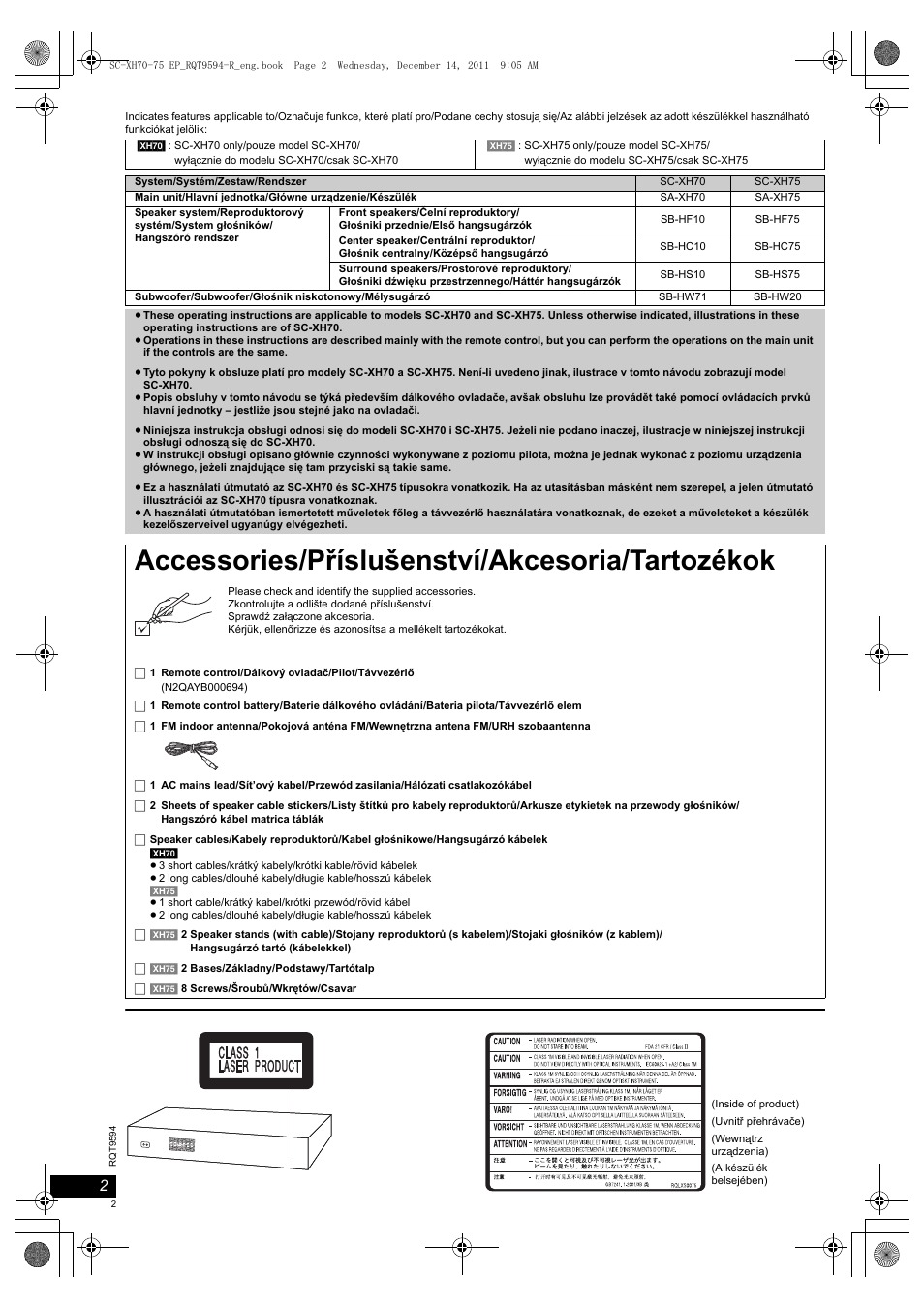 Accessories/příslušenství/akcesoria/tartozékok | Panasonic SCXH75EP User Manual | Page 2 / 94