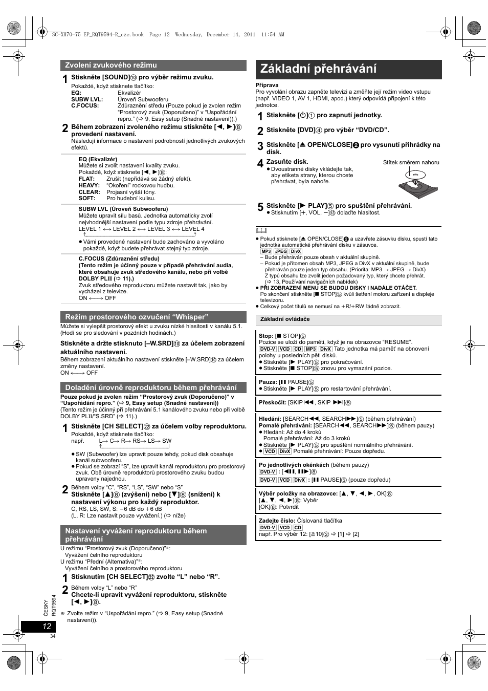 Základní přehrávání | Panasonic SCXH75EP User Manual | Page 34 / 94