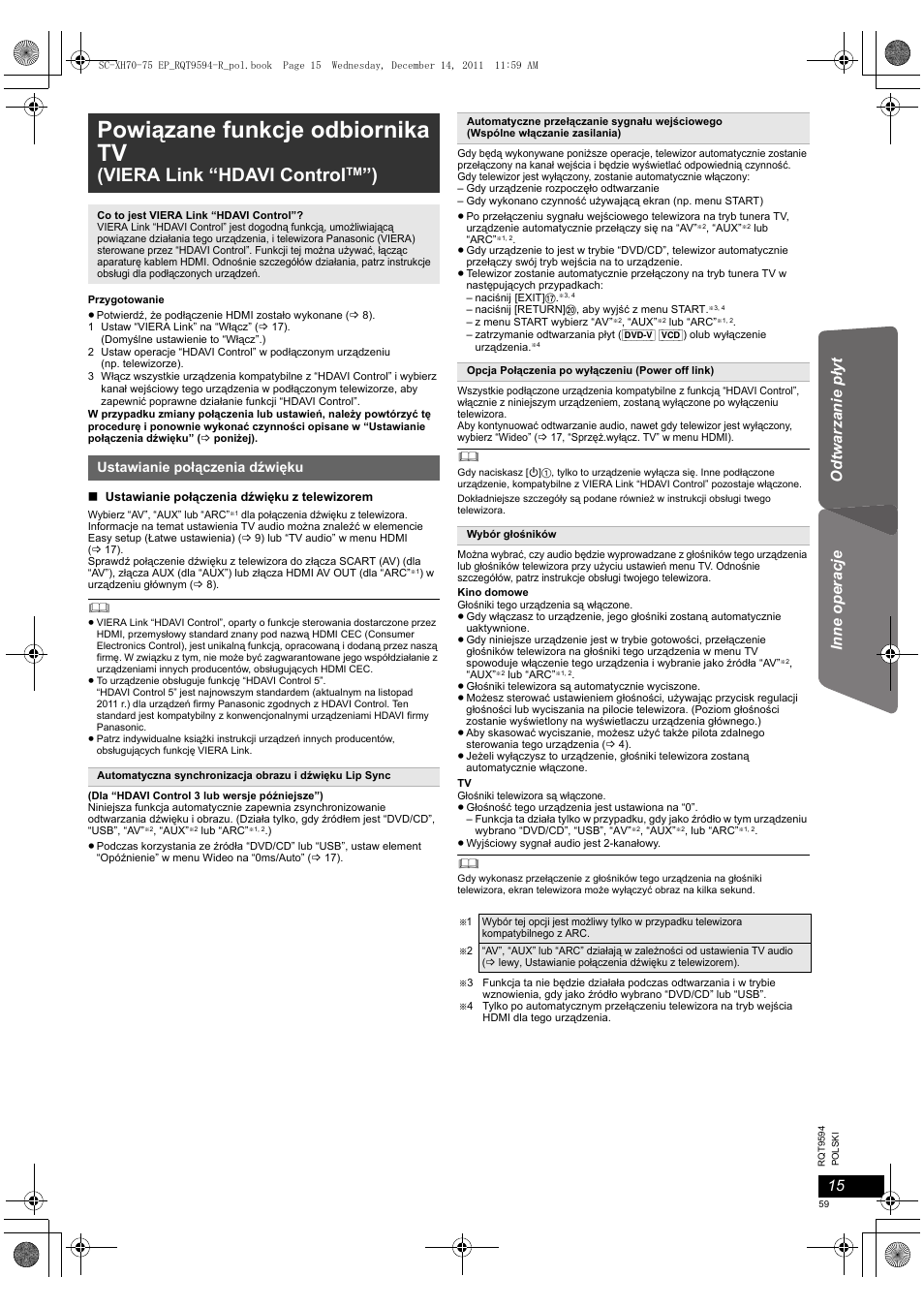 Powiązane funkcje odbiornika tv, Viera link “hdavi control | Panasonic SCXH75EP User Manual | Page 59 / 94